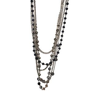 6 Layer Silver, Black, Gray Statement Necklace